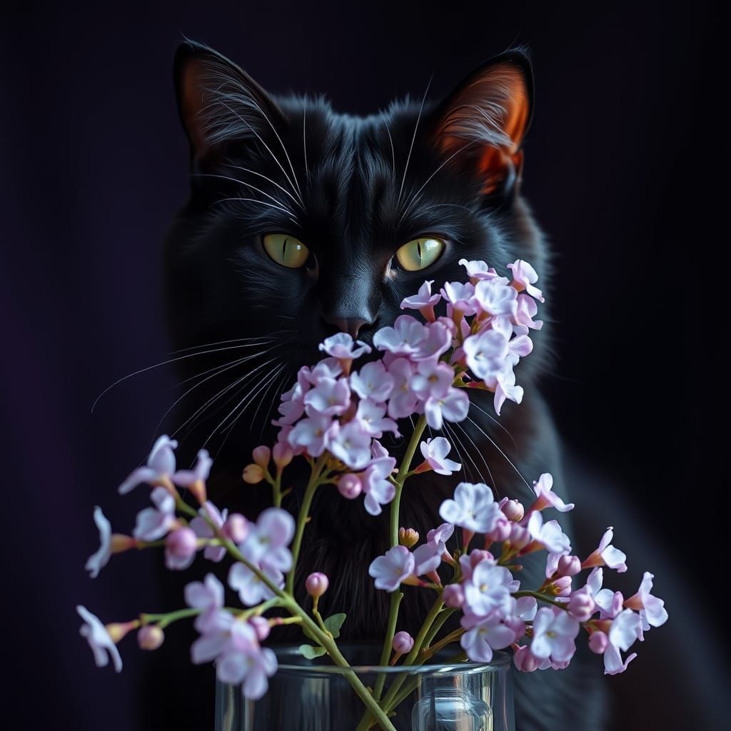 Black cat & lilacs  by @Setra134