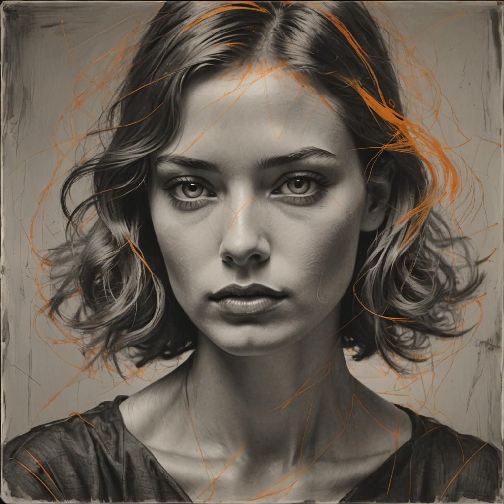 minimalist scribbles, charcoal :: portrait of a beautiful yo...