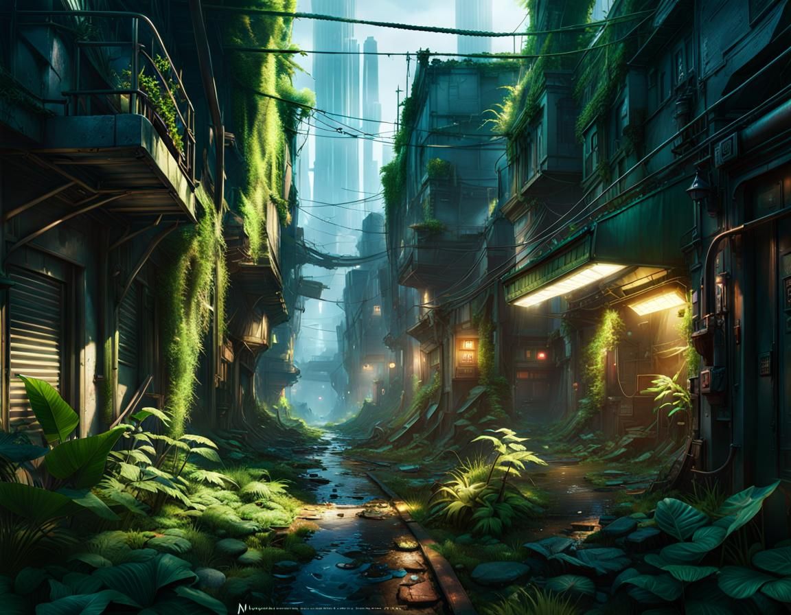 Back Alley Overgrown - AI Generated Artwork - NightCafe Creator