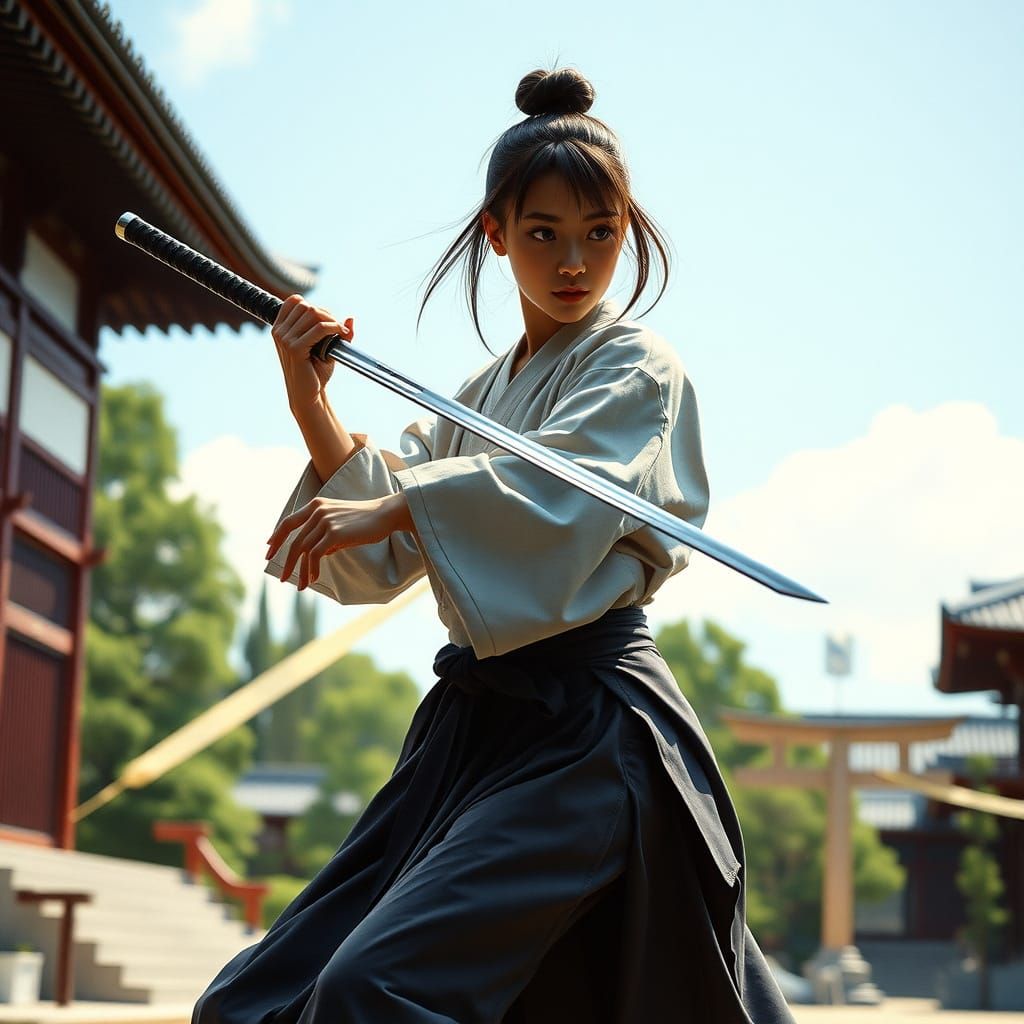 Ethereal Samurai Maiden in Traditional Aikido Garb