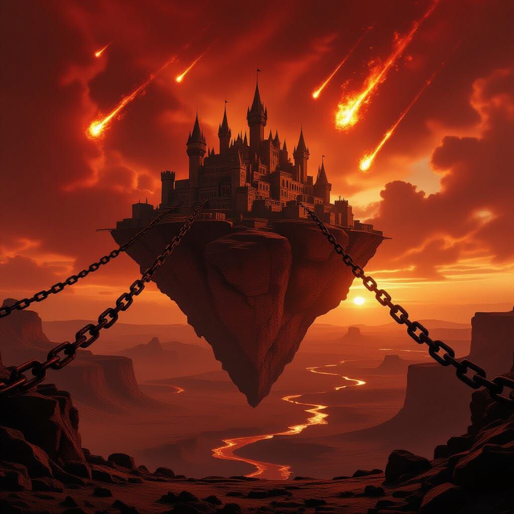 The holy angel is using her divine magic sword to sever the massive chains anchoring the floating city in Hell.  She is determined and hopef... - Start Image 1