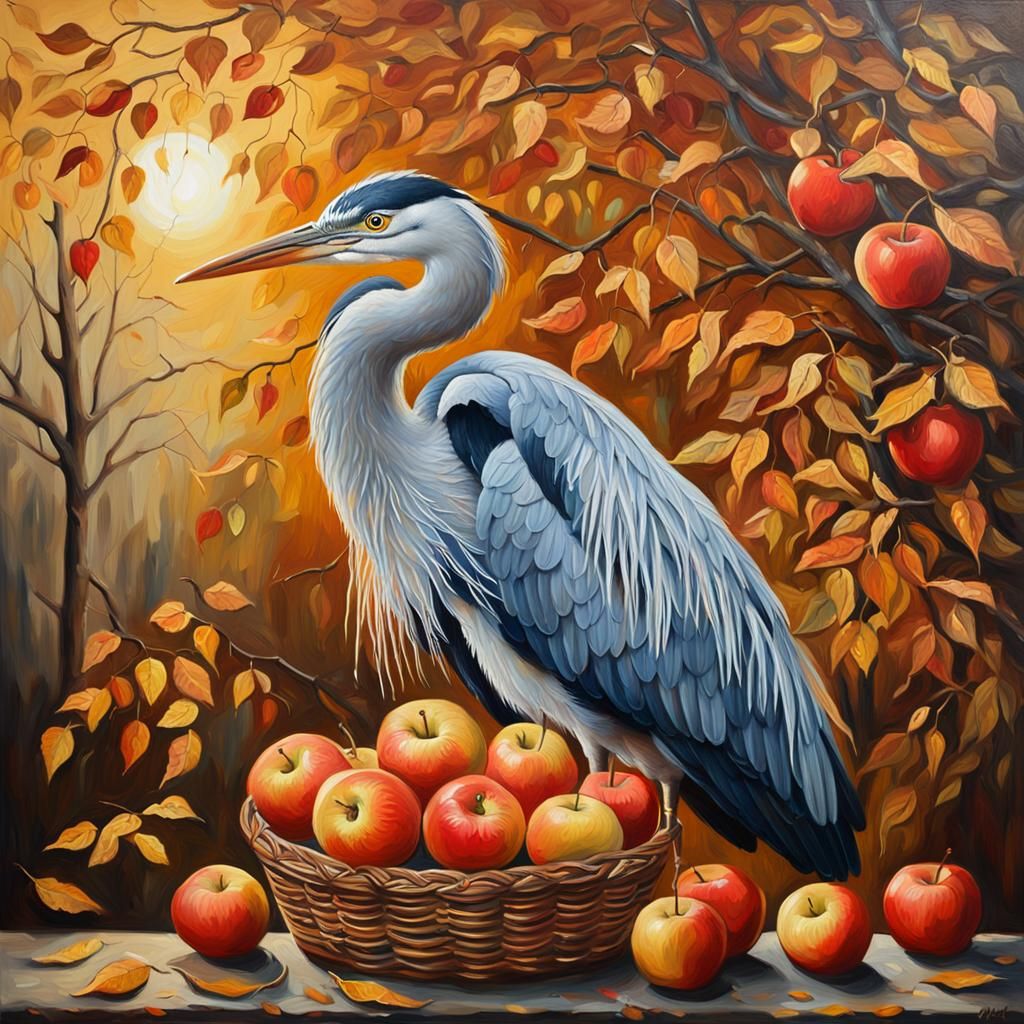 🍎 A Heron with a Side of Apples 🍎  by @CoralineGrace