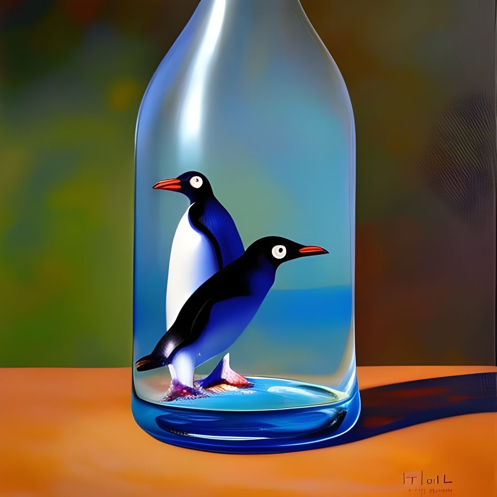 Penguins in glass bottle