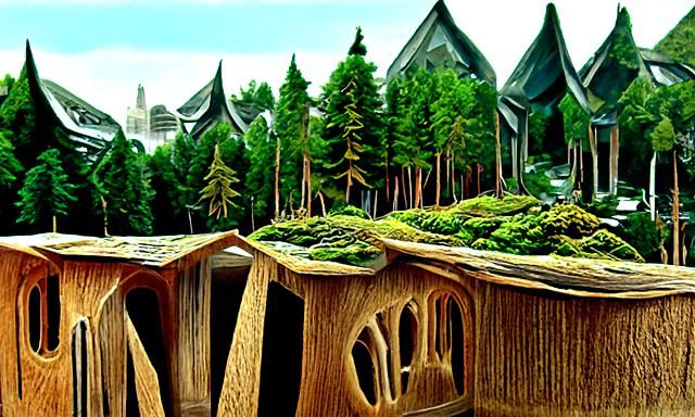 realistic forest fantasy landscape with buildings from the f...