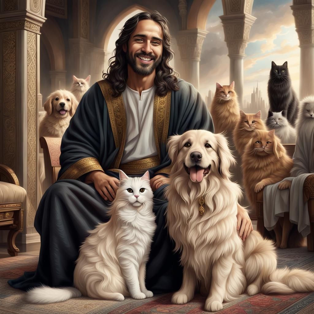 Arabic Jesus smiling widely, sitting with all of our lost friends. - AI ...