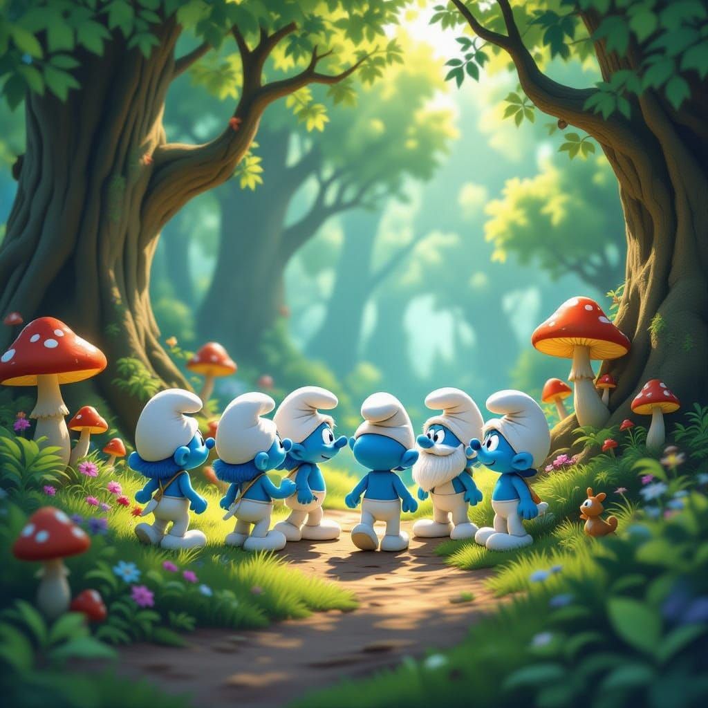 Smurfs Explore Enchanted Forest in 3D Animation Style