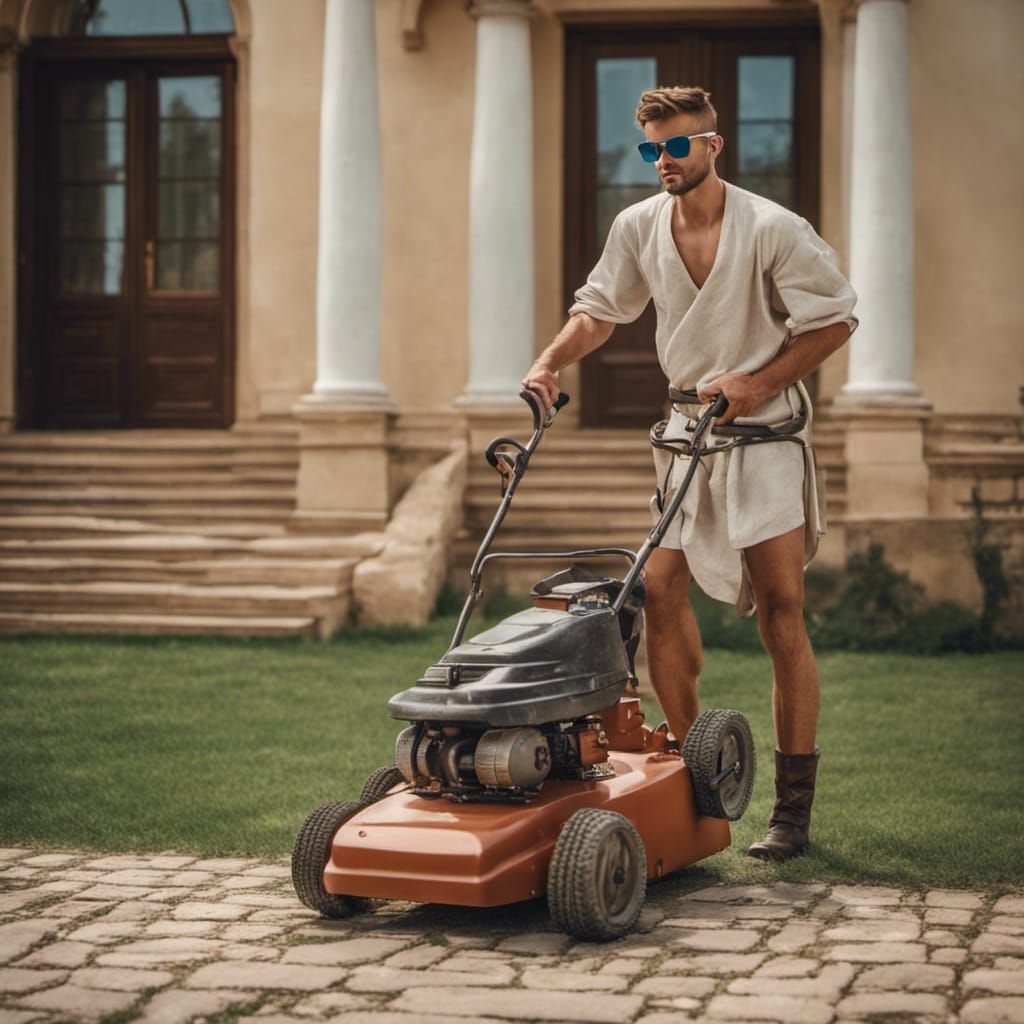 Roman mowing the lawn IV