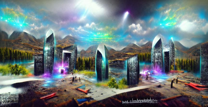 The Dimensional Portals. holographic 8K 3D concept art Sci Fi matte ...