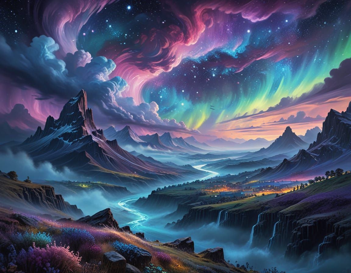Dreamlike Infinite Landscape in Pastel Blues and Purples