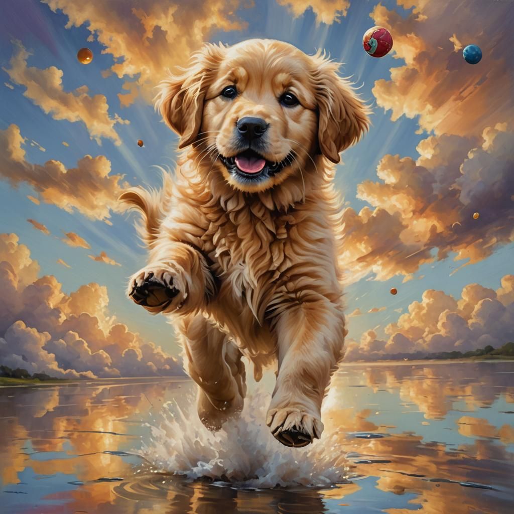Large shot of cute golden retriever puppy happiness. AI Generated
