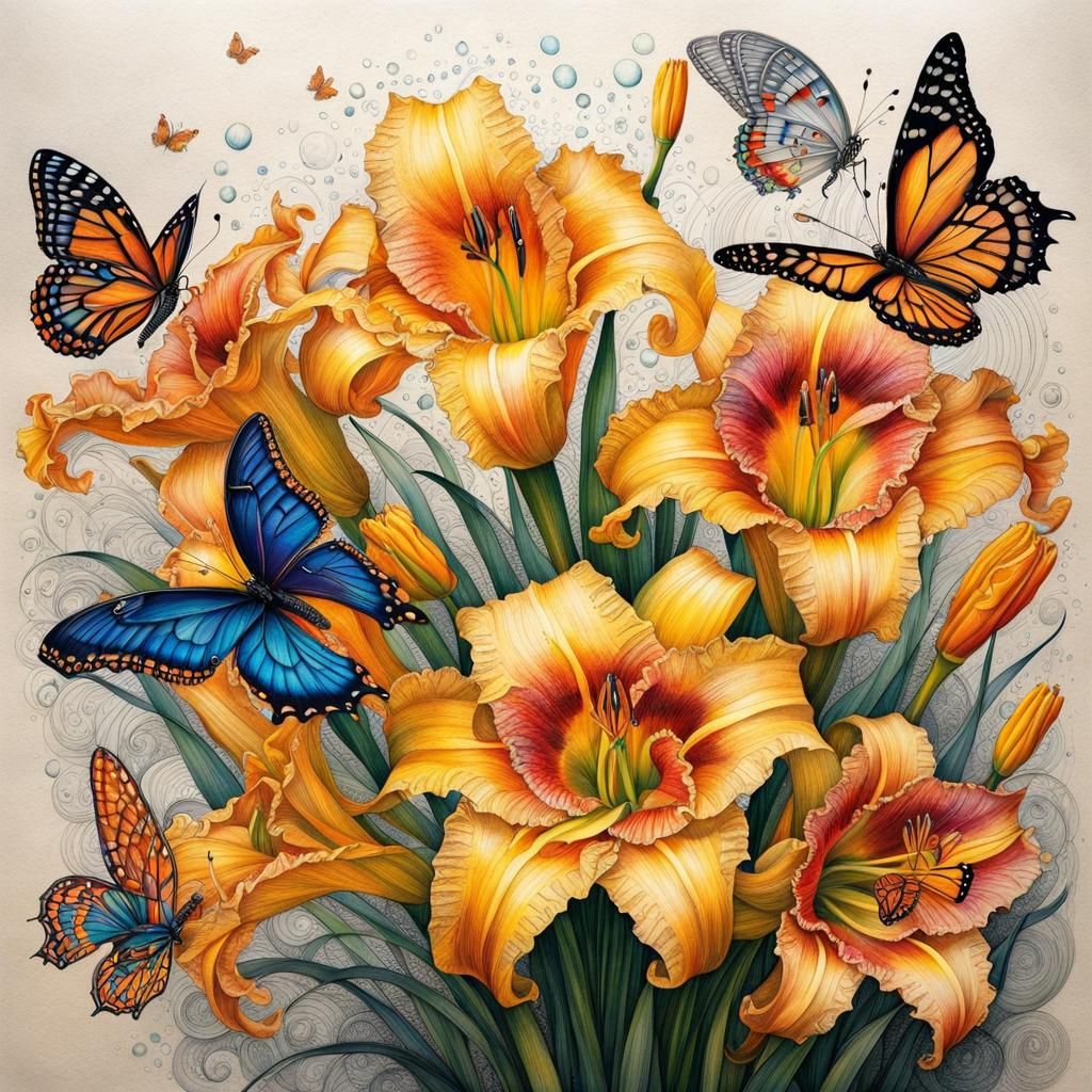 The Unfinished Drawing of Daylilies and Daffodils  by @Naripan