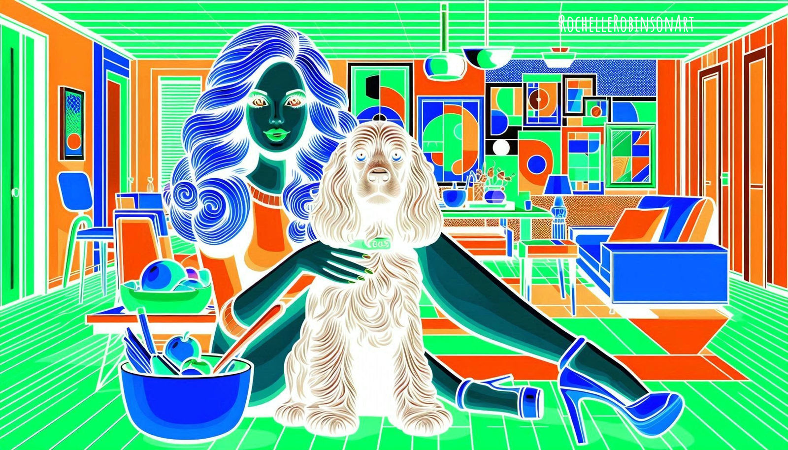 A Woman And Her Dog - Photo Negative Art