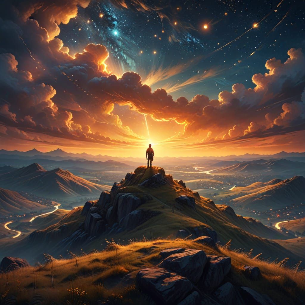 Dreamy Landscape with Golden Lighting in Digital Art