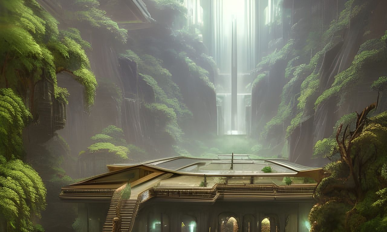Large Futuristic Art Deco Architecture, multiple floors of g...
