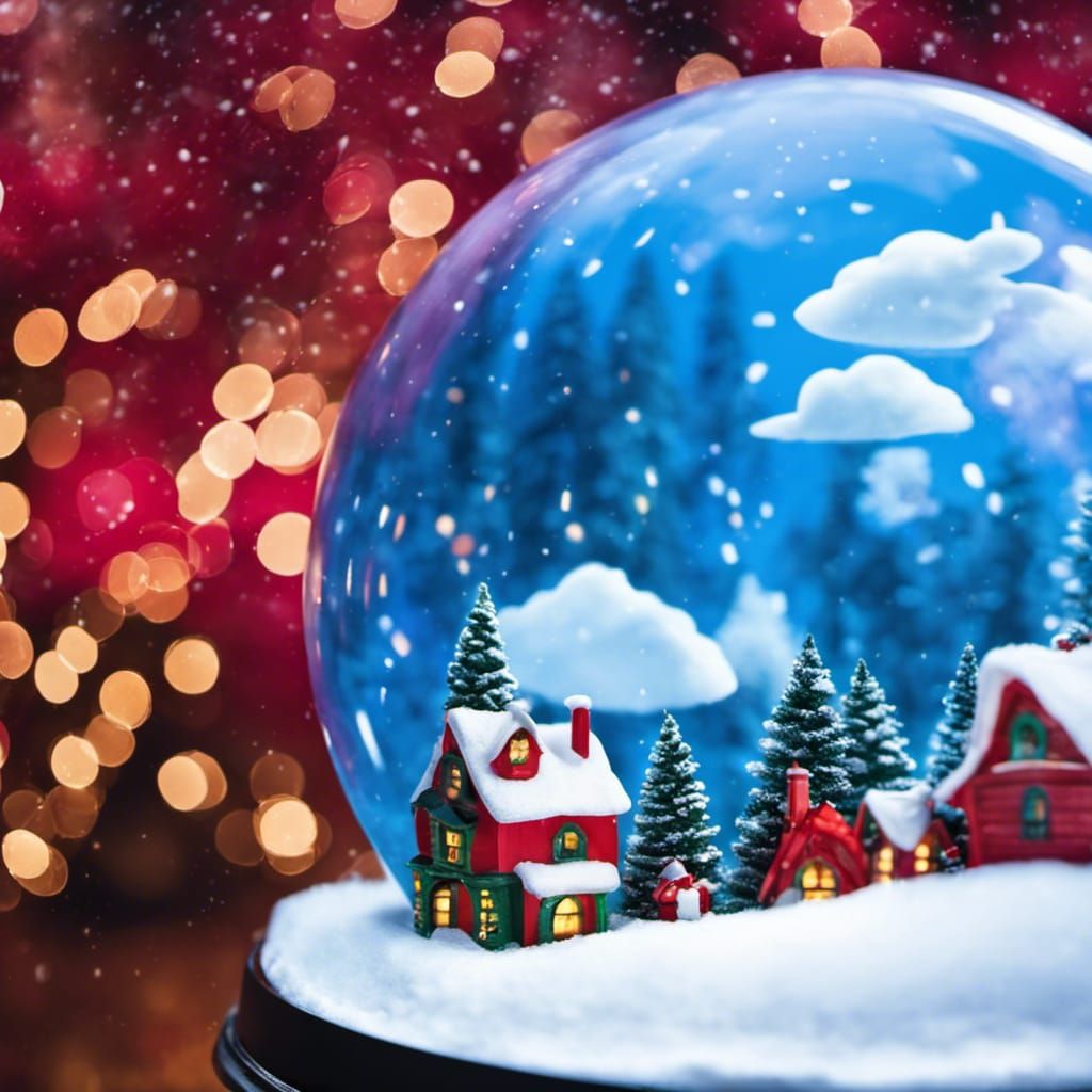 Whimsical Santa's village inside a snow globe.