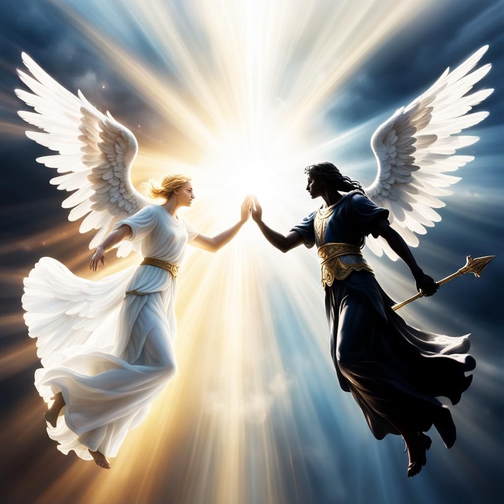 battle between white angel and black angel