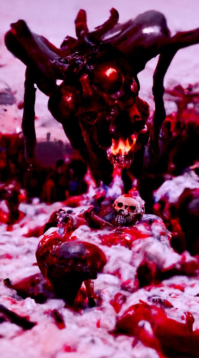 Bloody demon sitting on a giant pile of skulls eating human ...