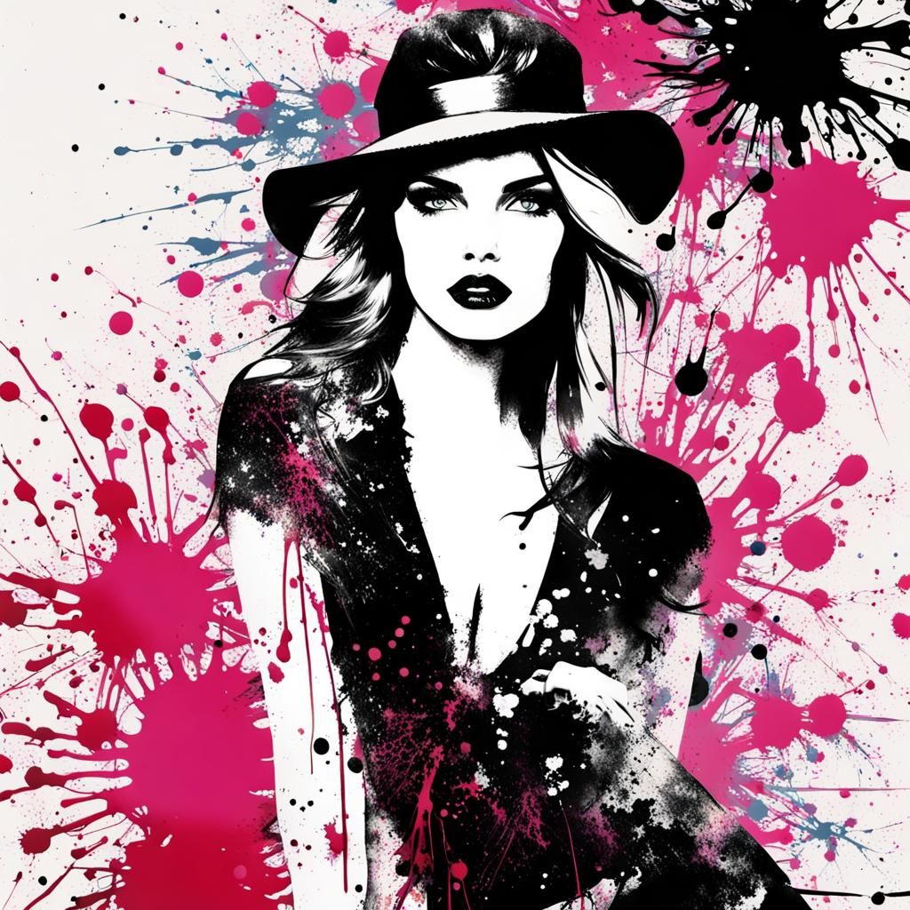 Fashion Model, Ink Splatter Art. AI Generated Artwork NightCafe Creator