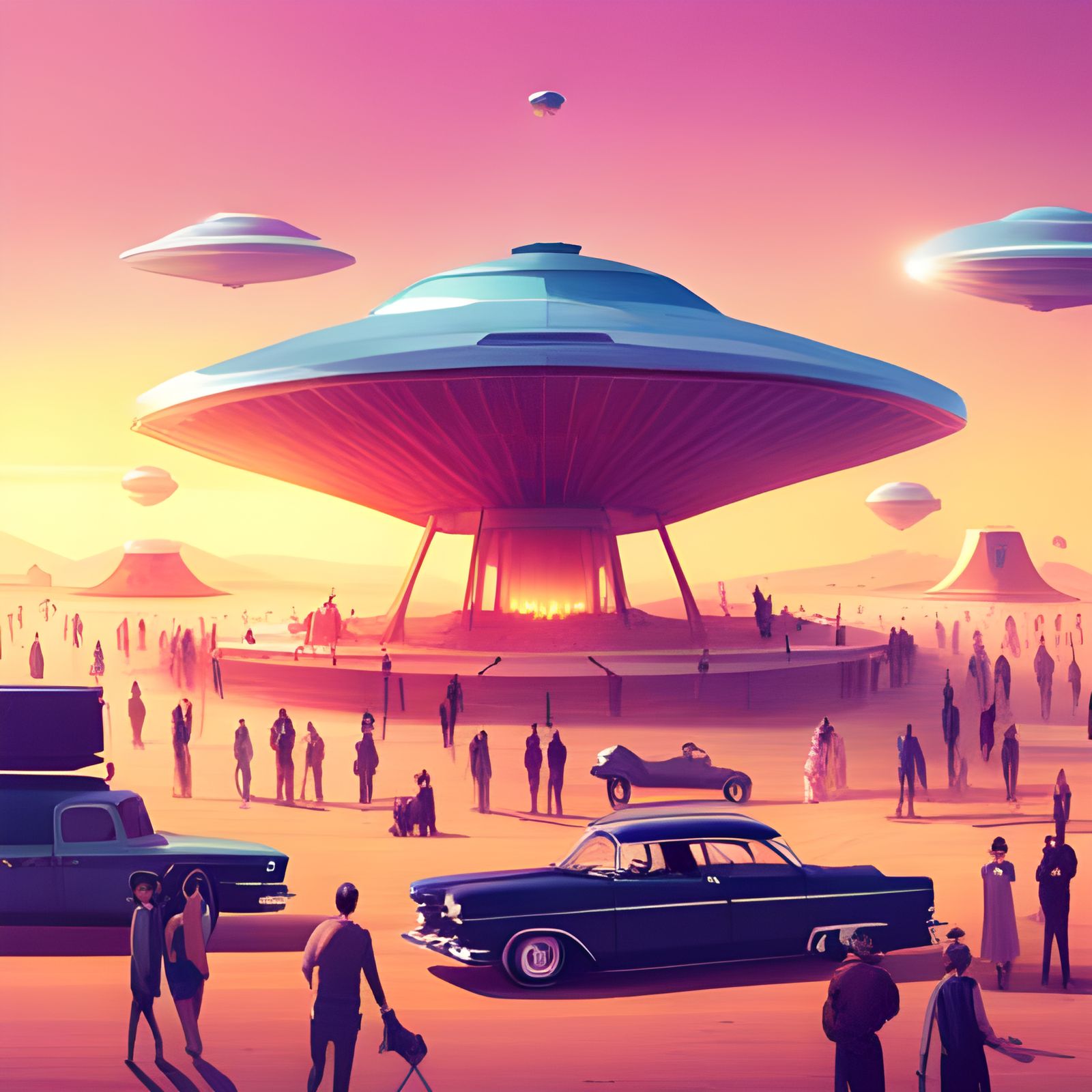 UFOs coming for Burning man - AI Generated Artwork - NightCafe Creator