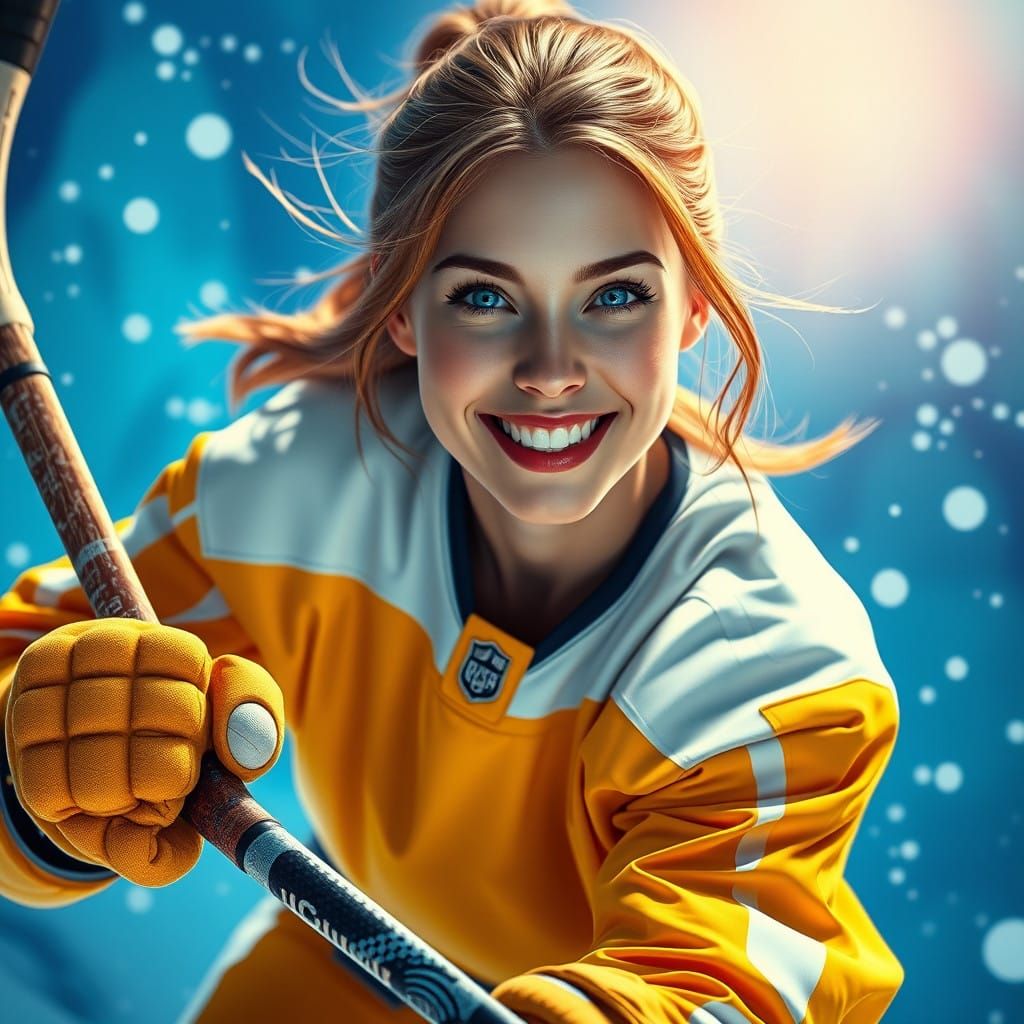 Vibrant Hockey Athlete in Radiant Matte Painting