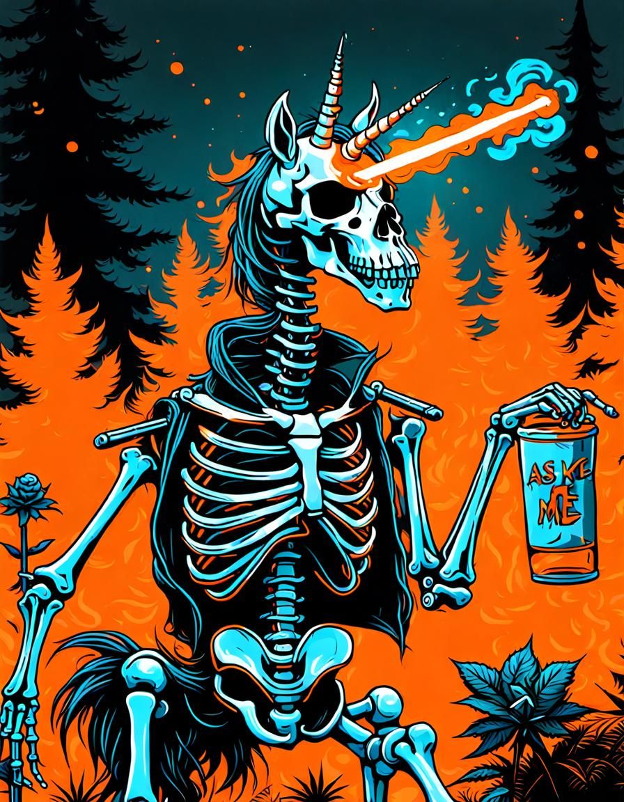 skeleton unicorn neon orange encampment "ask me" protest smo...