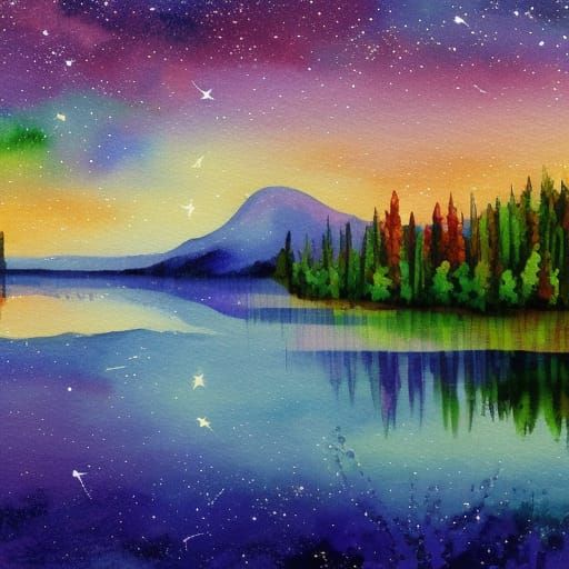 Galaxy over lake