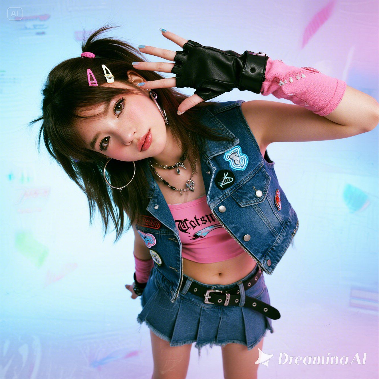 80's punk girl with cute-punk mix outfit