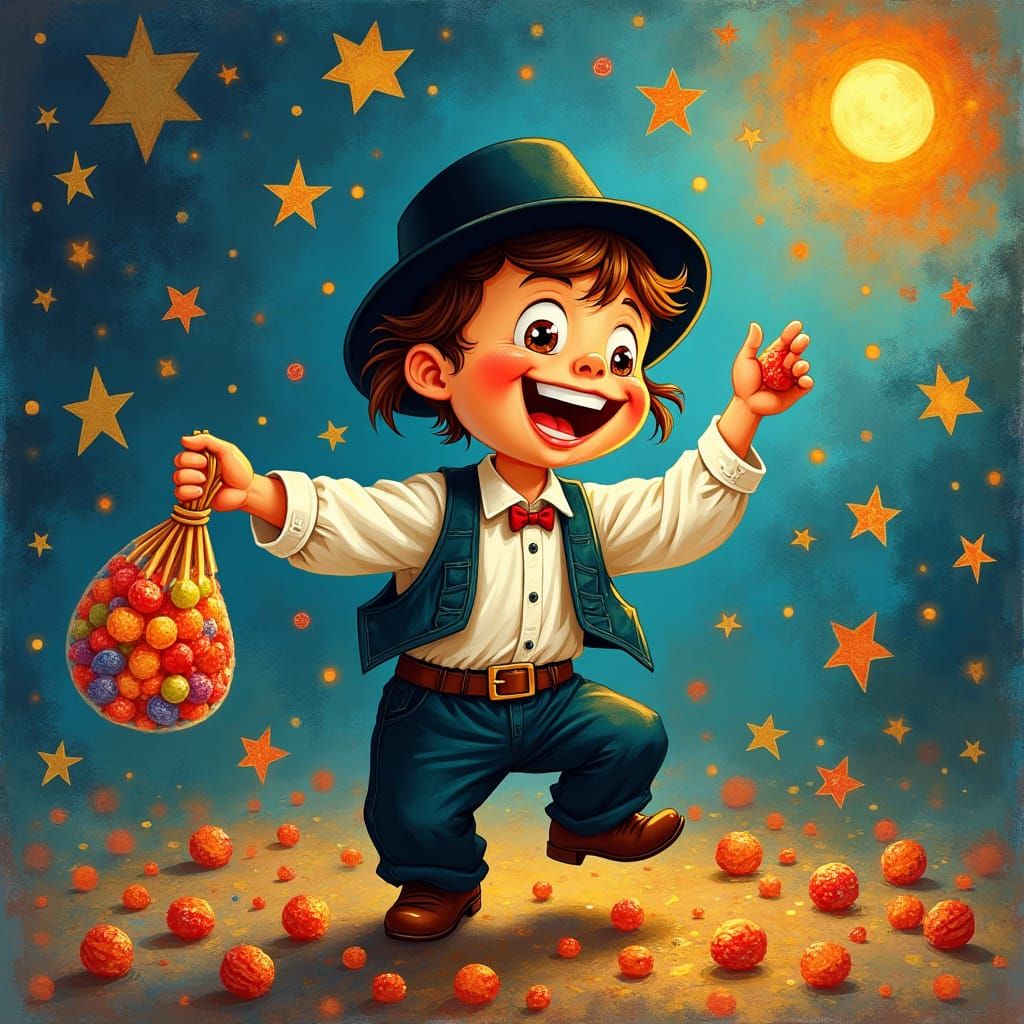 Joyful Jewish Boy Dancing in Chagall Style