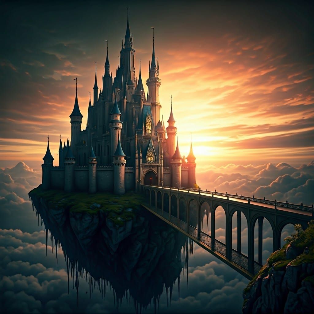 Royal Castle Suspended in Dreamy Sunset