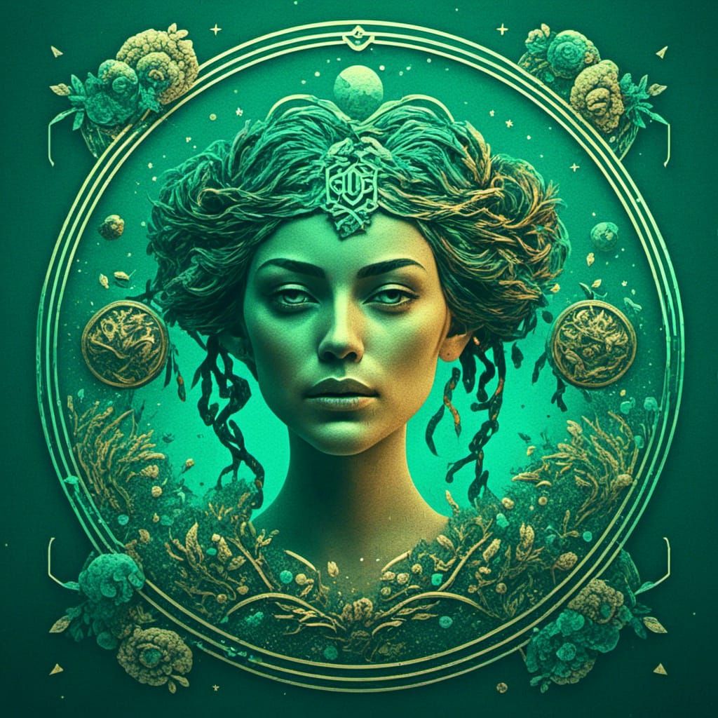 Turquoise Tarot Card Logo with Woman, HDR
