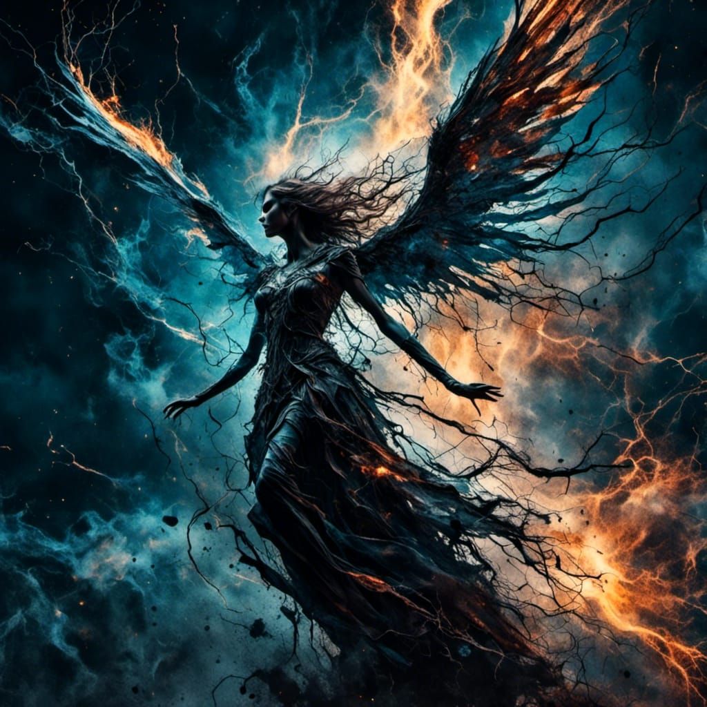 mighty angel in space <lora:Dark:1.0> deep space <lora:Eclipse:1.0> dark lightning   by @Likvi