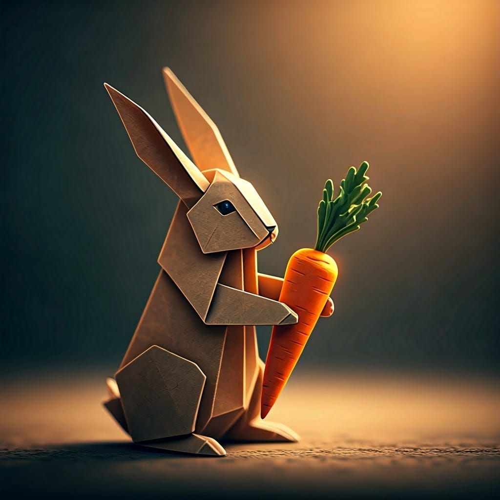 Origami Rabbit with Carrot in Fantasy Style