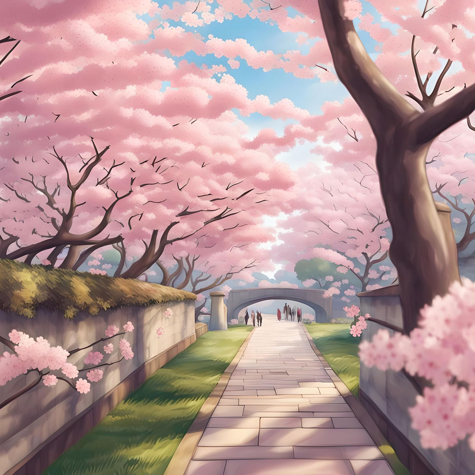 Delicate Cherry Blossoms in a Serene Landscape