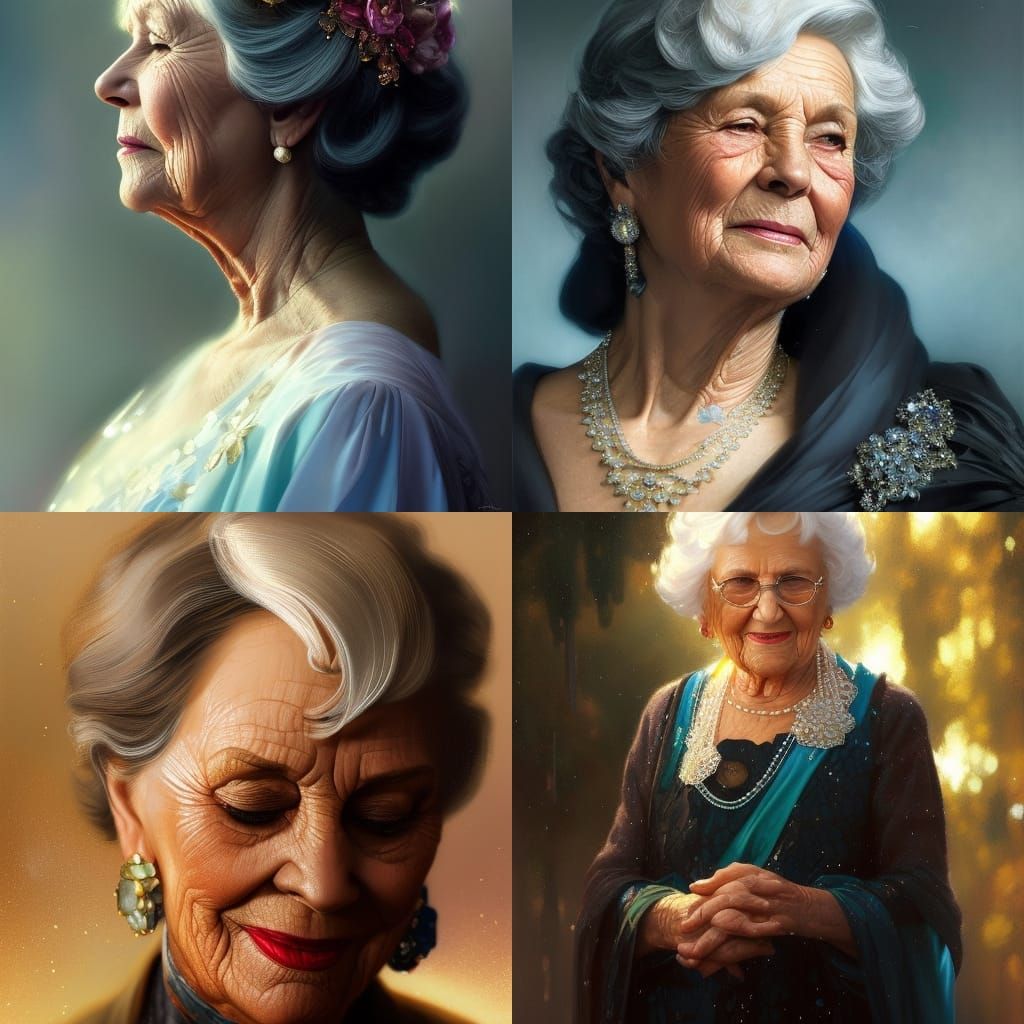 Beautiful Old Grandmother In A Shiny Dress - Ai Generated Artwork 