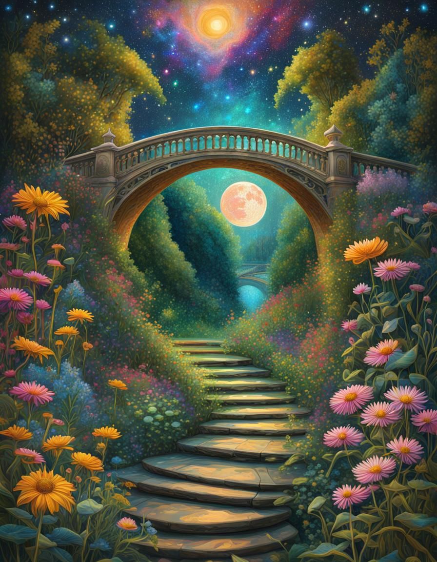 Stone bridge in a garden - AI Generated Artwork - NightCafe Creator