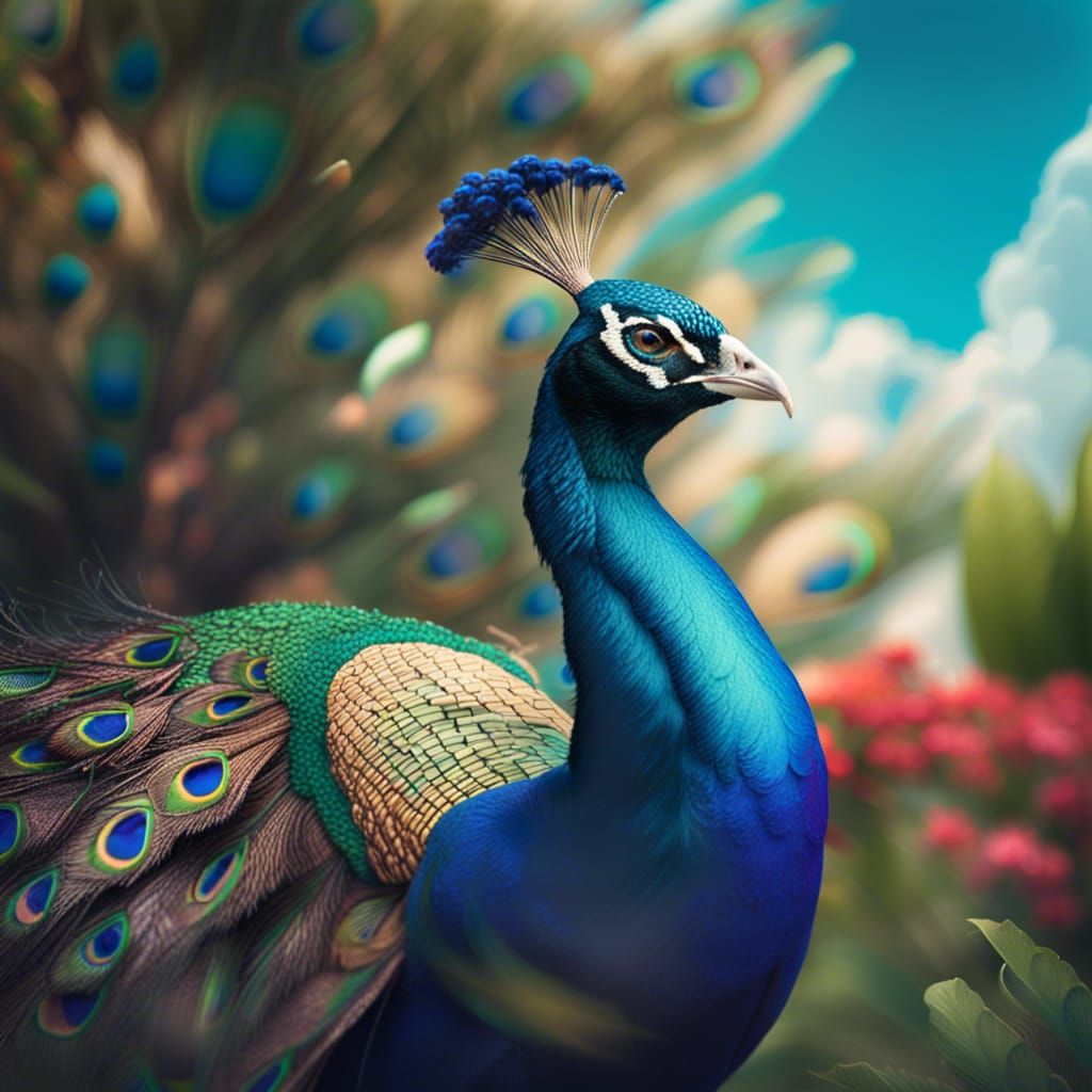 Peacock, iridescent colouring. - AI Generated Artwork - NightCafe Creator