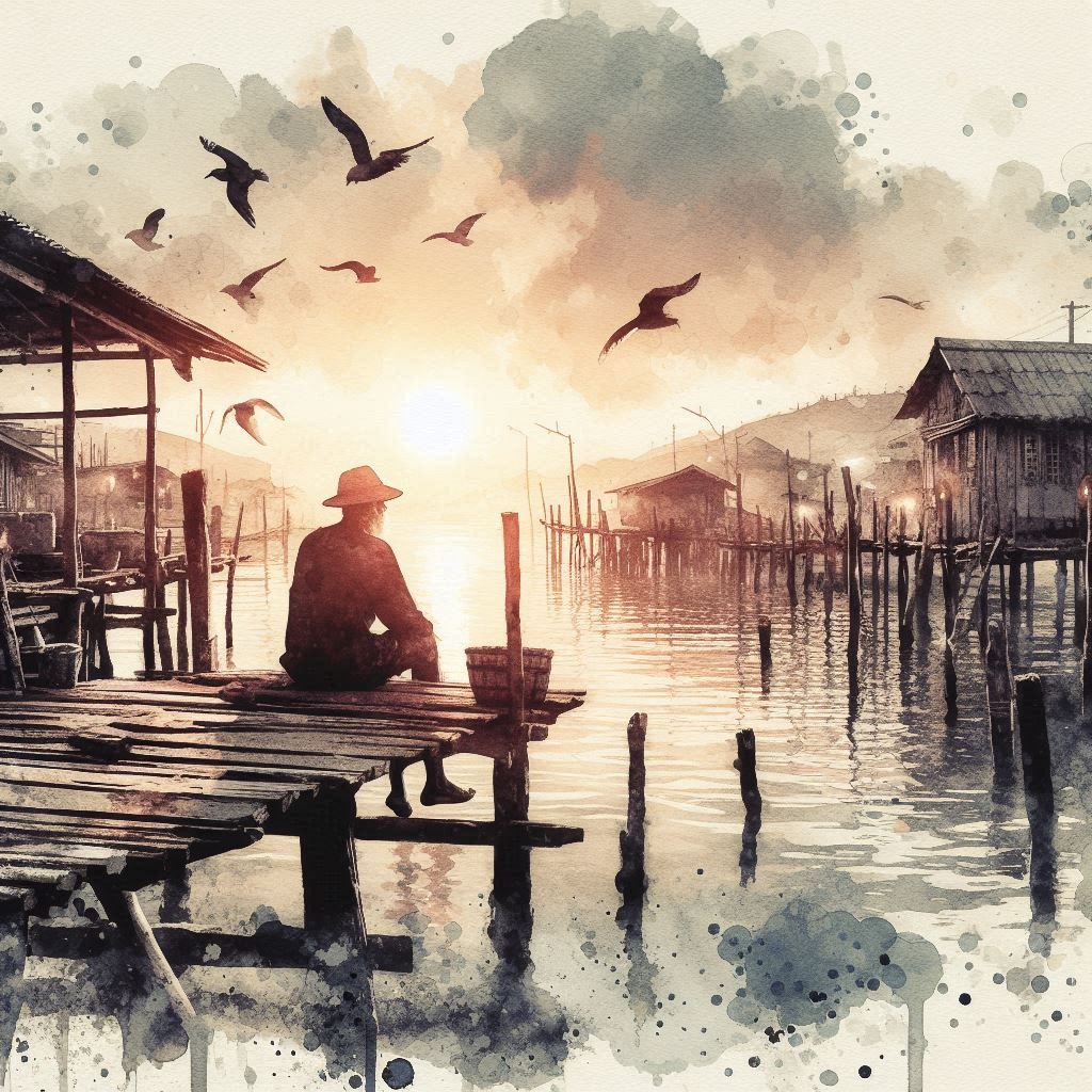 Le vieil homme et la mer aquarelle #1