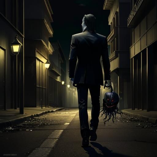 Very Innocent male Human man is walking through the empty st...