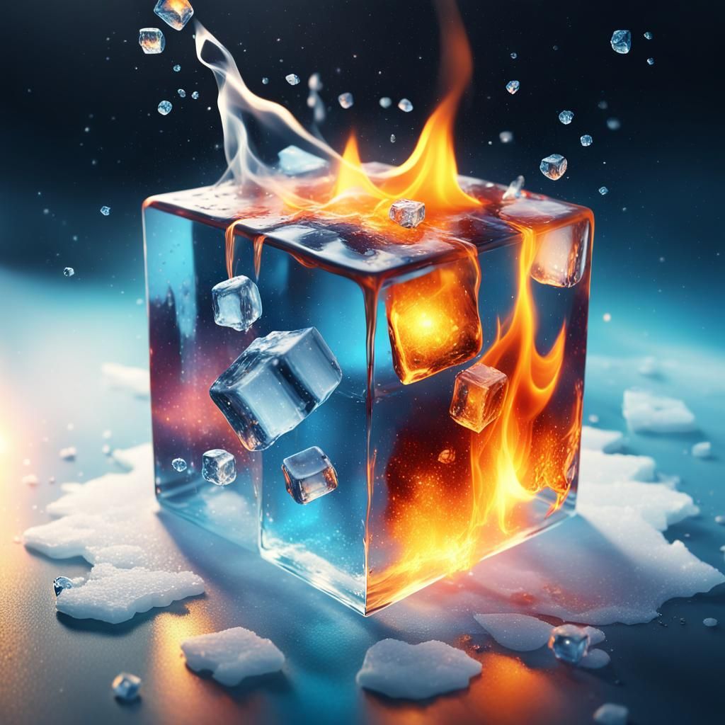 Fiery Ice Cube Concept Art in 8K