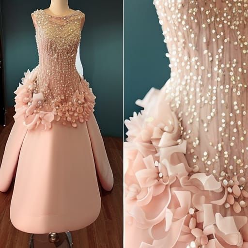 Realistic Dress with silk layers, and flowers, awards ceremo...