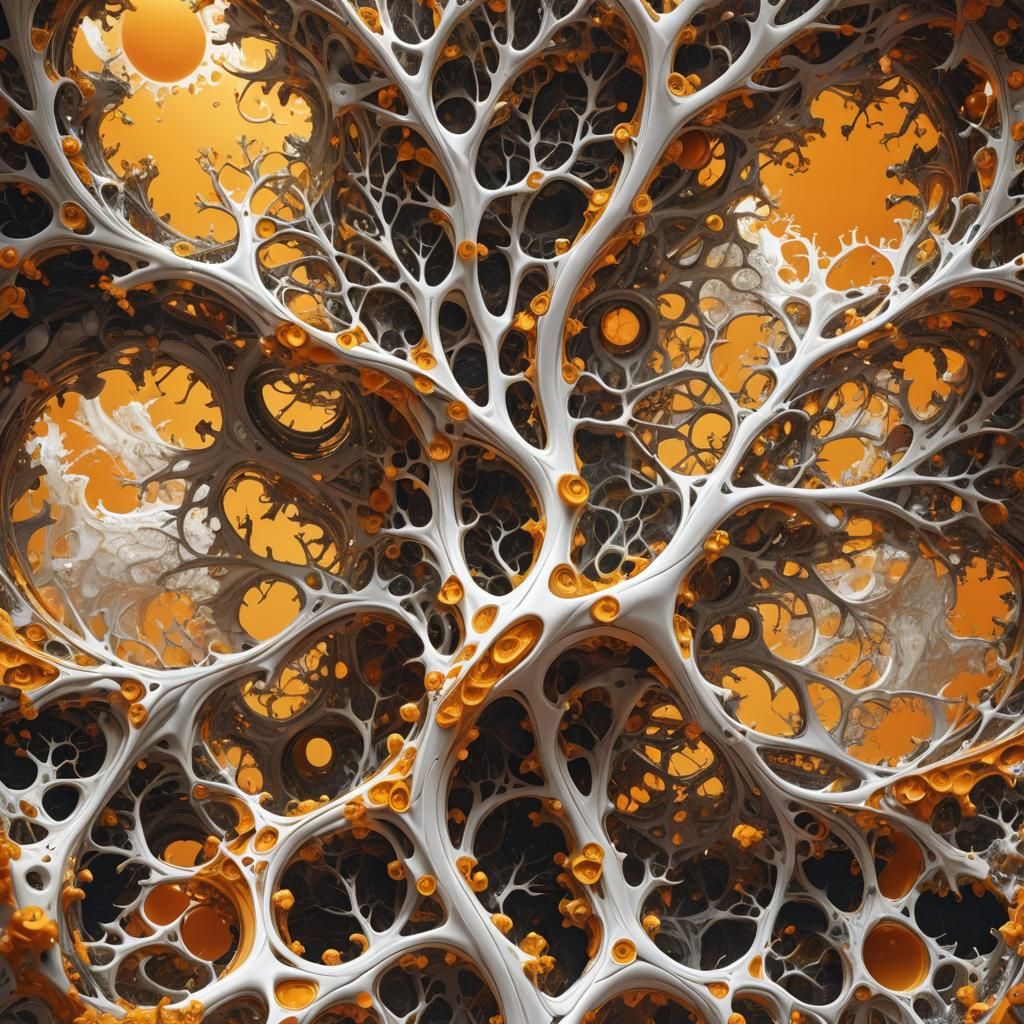 biomorph fractal  organic orange yellow and white colors lik...
