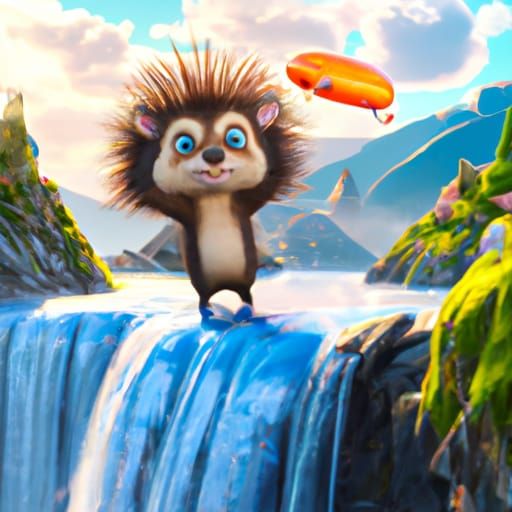 *  "Adorable Hedgehog Parachuting near Waterfalls"