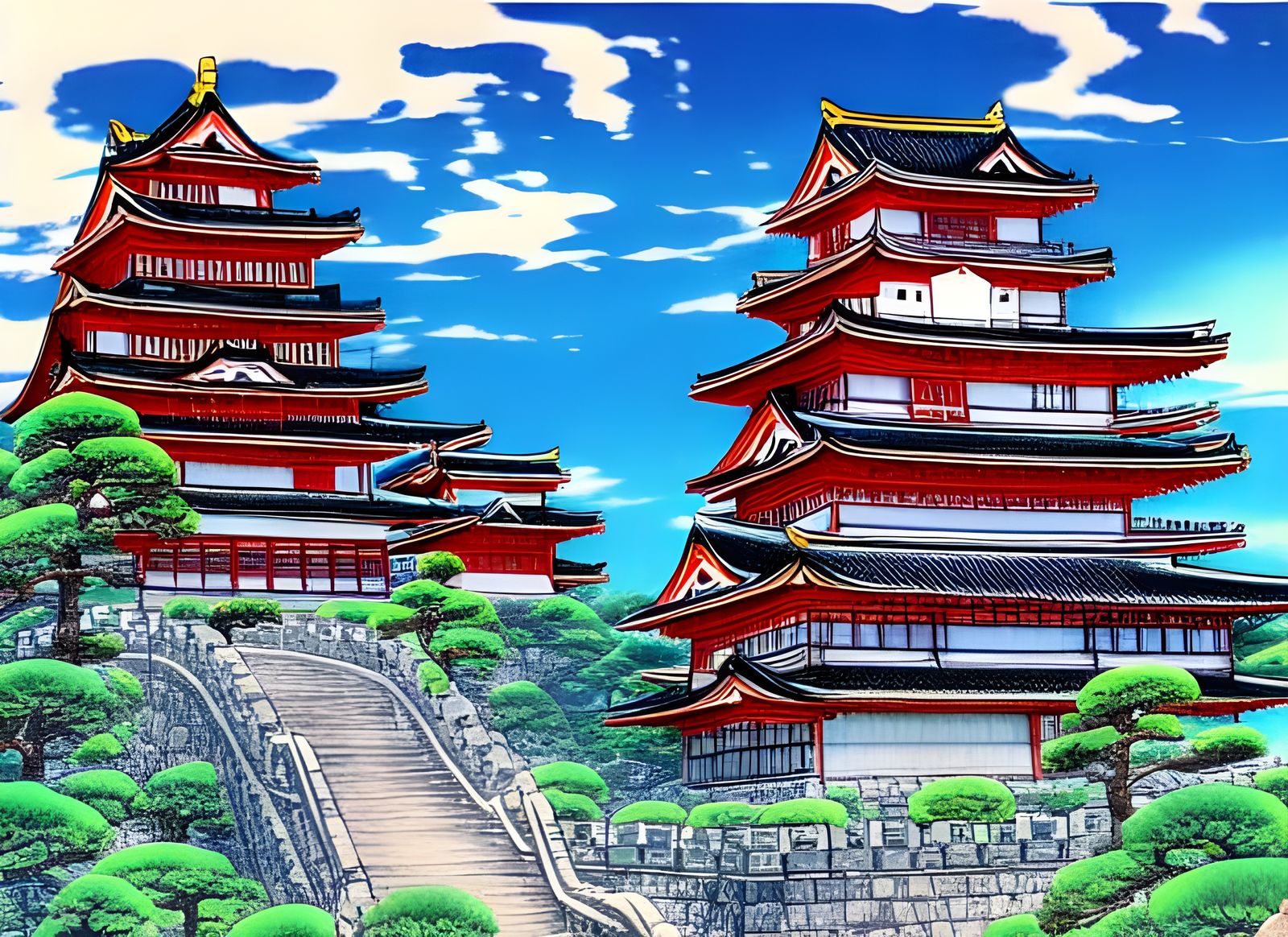 Japanese Castle, concept art by toriyama sekien, pixiv, maximalism ...