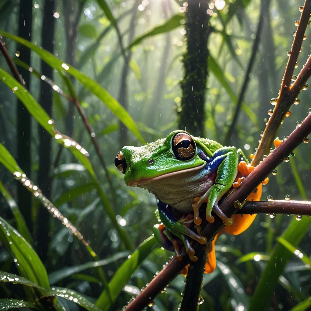 A tree frog in a tropical rainforest  by @GingerBredMan1989