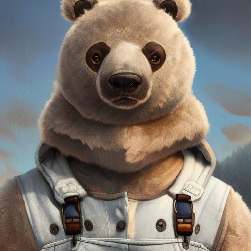 Gray teddy bear with overalls