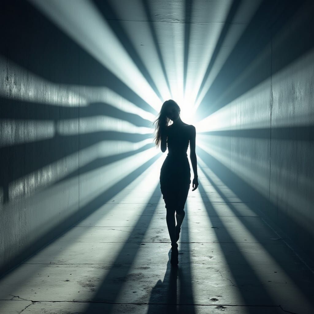Surreal Fashion Photo: Model Defined by Stark Light Beams