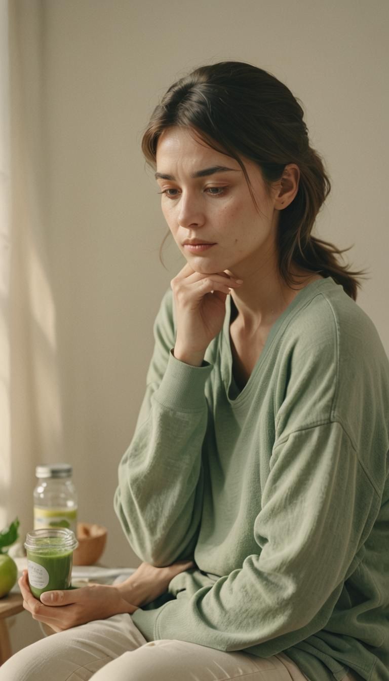 "A person looking tired or sluggish, about to start a quick ...