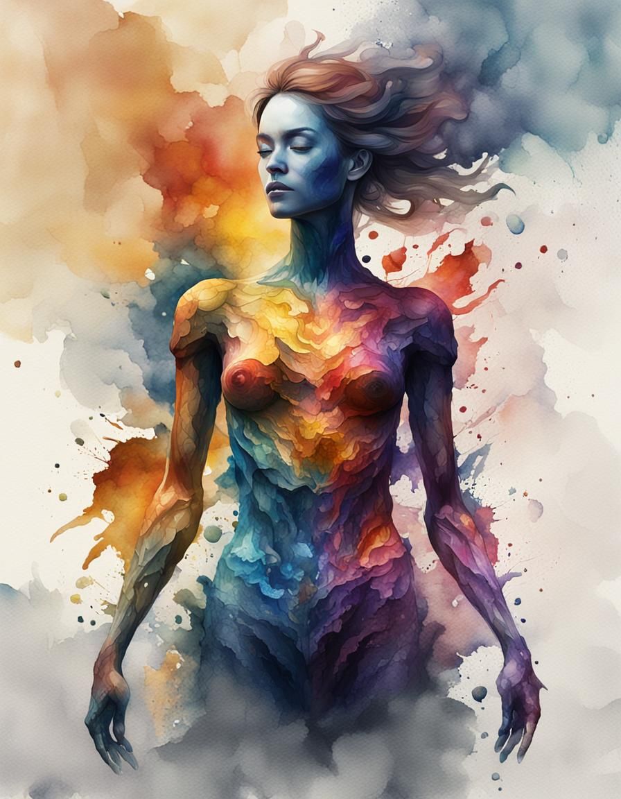 Female body form in watercolour paint strokes.   by @Juliegee