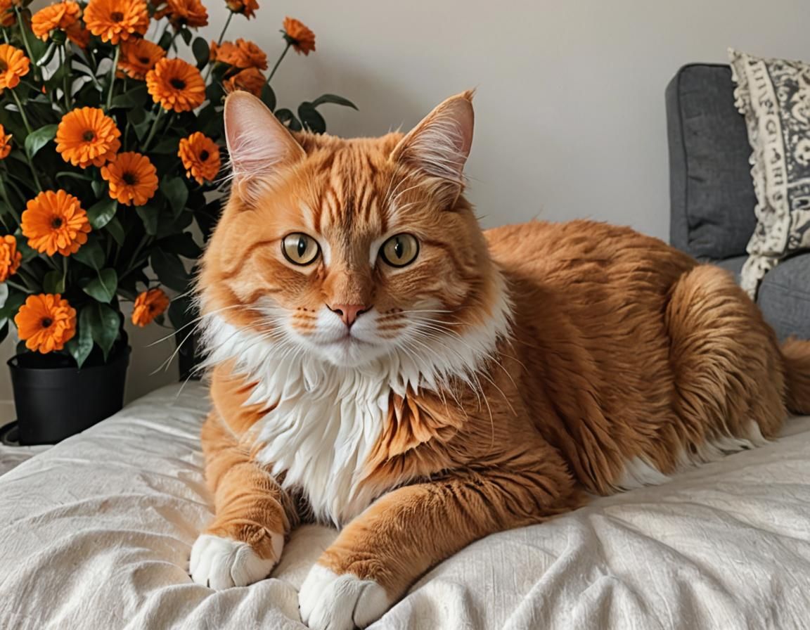 Stylized Cat with Floral Embellishments