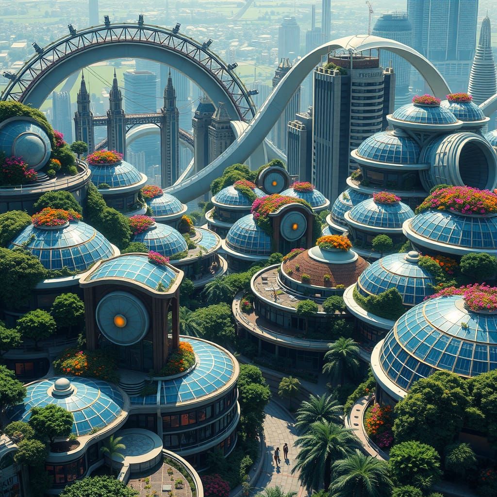 Stunning swirling buildings inspired by nature with solar cells on rooftops eden gardens . Solarpunk ...  by @Jose